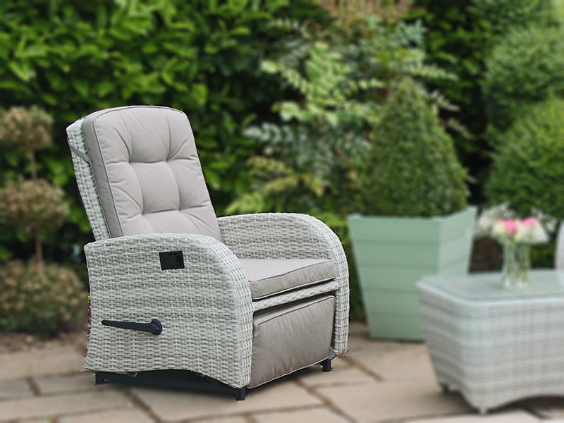 Latte Reclining Rattan Chair + Built in Footrest - Garden Furniture UK